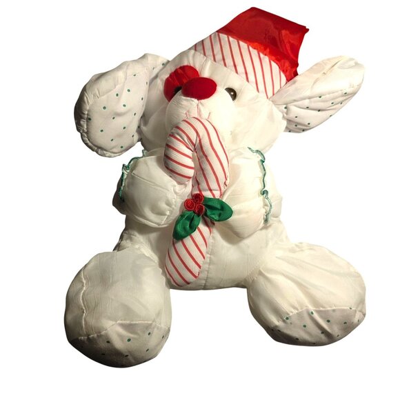 Vtg Fisher Price Holiday Plush Christmas bear puppy dog White Candy Cane